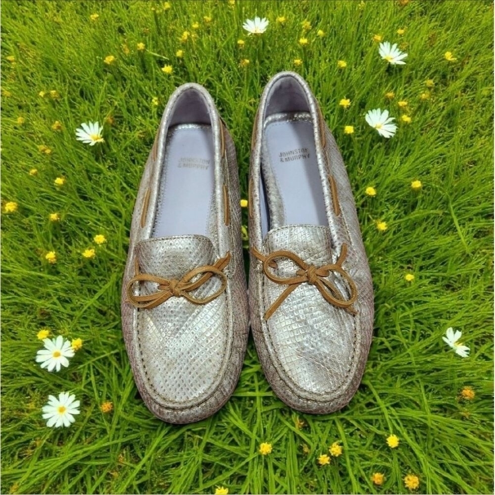 Johnston & Murphy Women's Leather Driving Loafers Shoes Slip on Metallic Sze 6.5